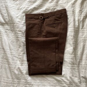 New Men's Chocolate Brown Linen Trousers with Custom Detailing (W34 / L32.5)